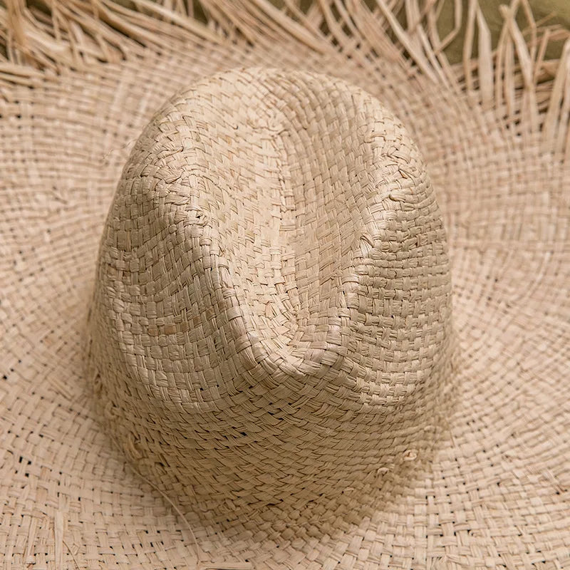 2024 Handmade Big Brim Hat Oversized Tassel Burrs