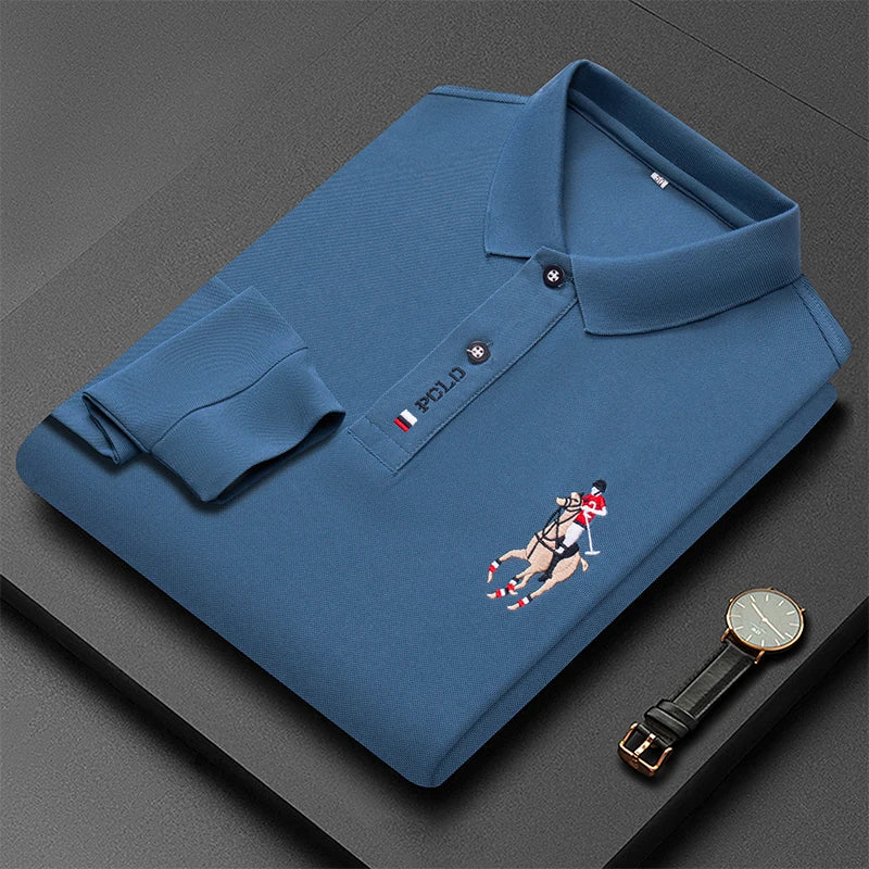 Designer Quality Men's Polo Shirt Autumn Lapel Embroidered