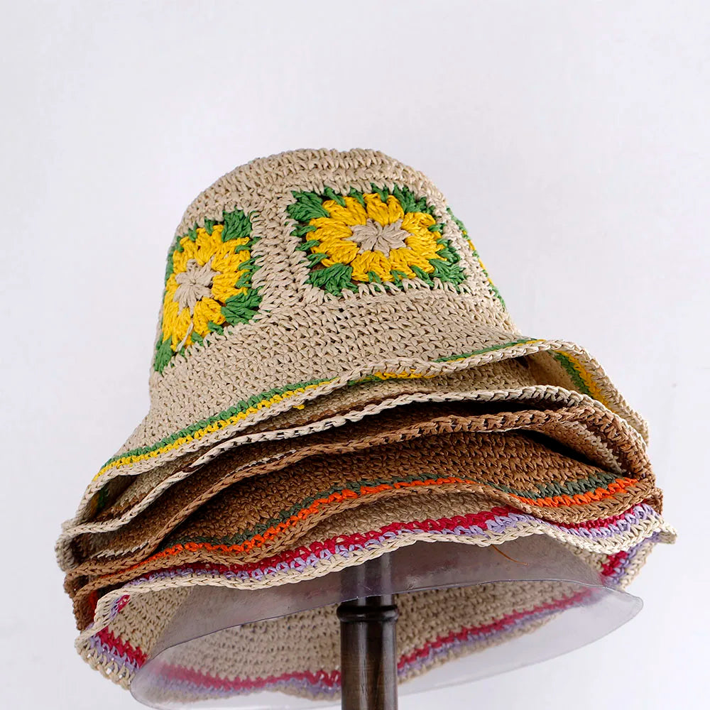 Hollowed Womens Straw Hats crochet hat bucket hat