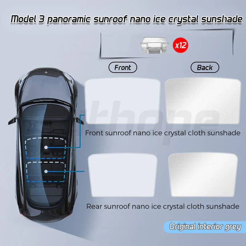 Futhope Upgrade Ice Cloth Buckle Sun Shades Glass Roof Sunshade For Tesla Model 3 Y 2021-2024 Front Rear Sunroof Skylight