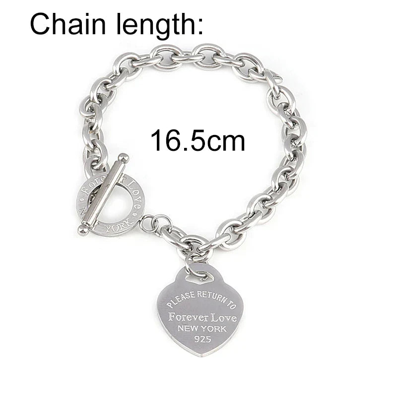 Heart Pendant Stainless Steel Bracelet Women Fashion 316L