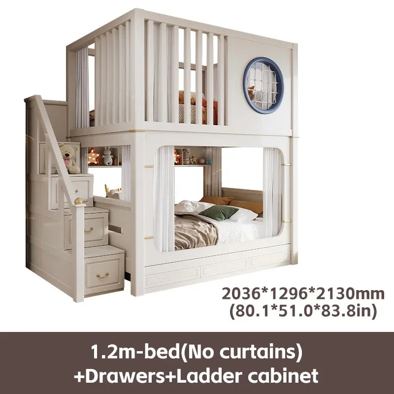 Modern High And Low Kids Bed With Ladder