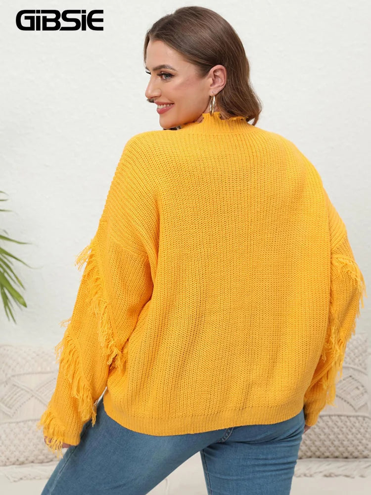 GIBSIE Plus Size V Neck Long Sleeve Pullover