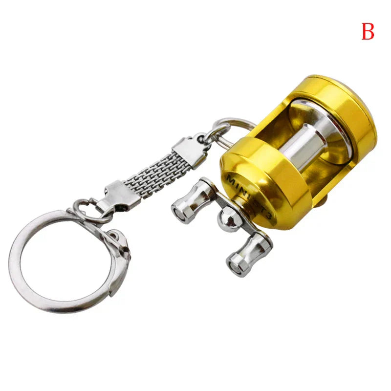 1Pcs Alloy Fishing Reel Drum Pendant Keychain Key