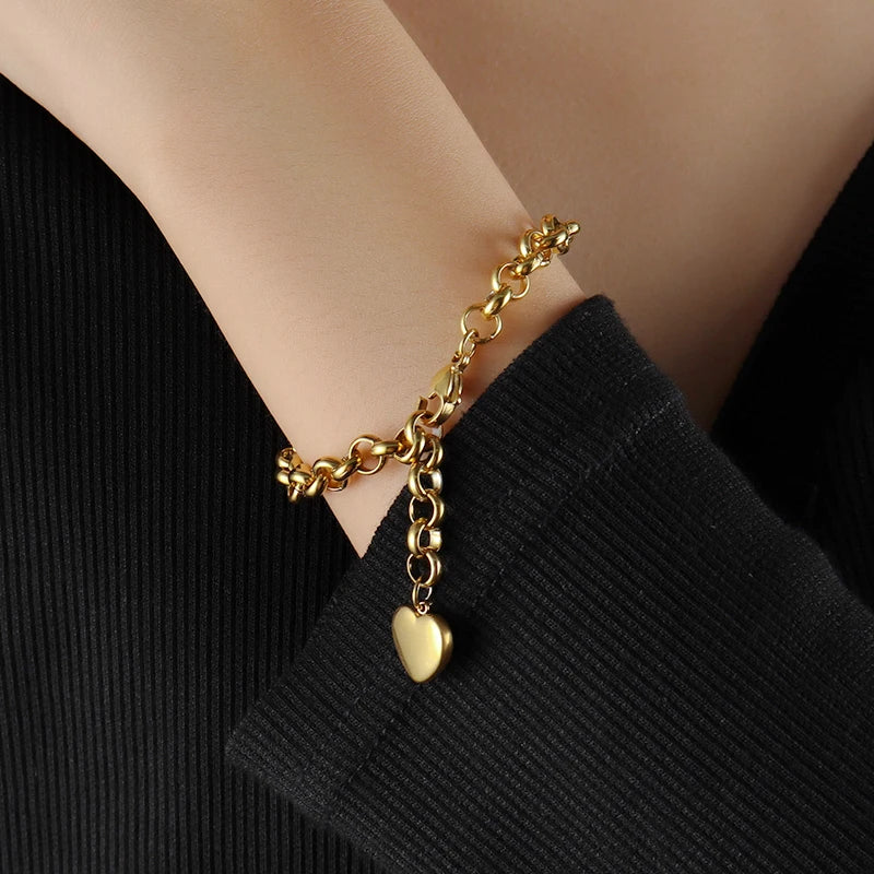 Heart Pendant Stainless Steel Bracelet Women Fashion 316L