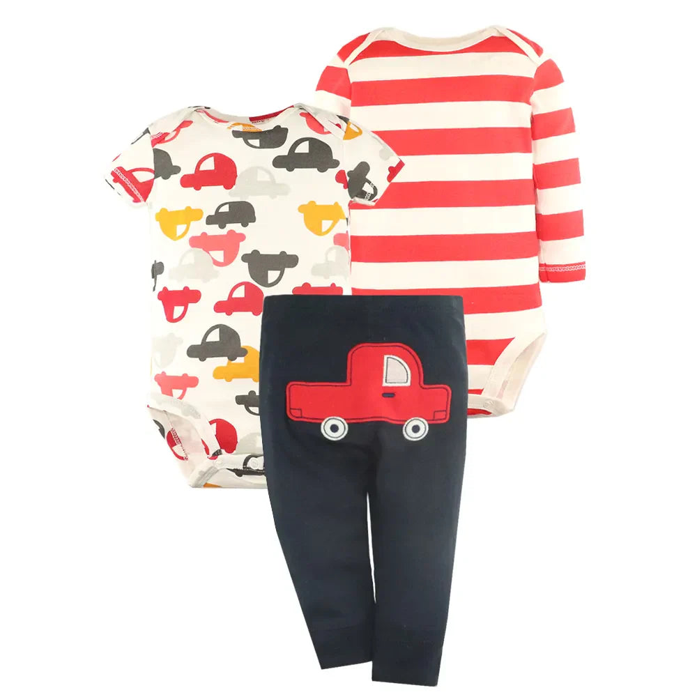 3PCS Baby Bodysuits+Pants Cotton Newborn Baby Boy Clothes