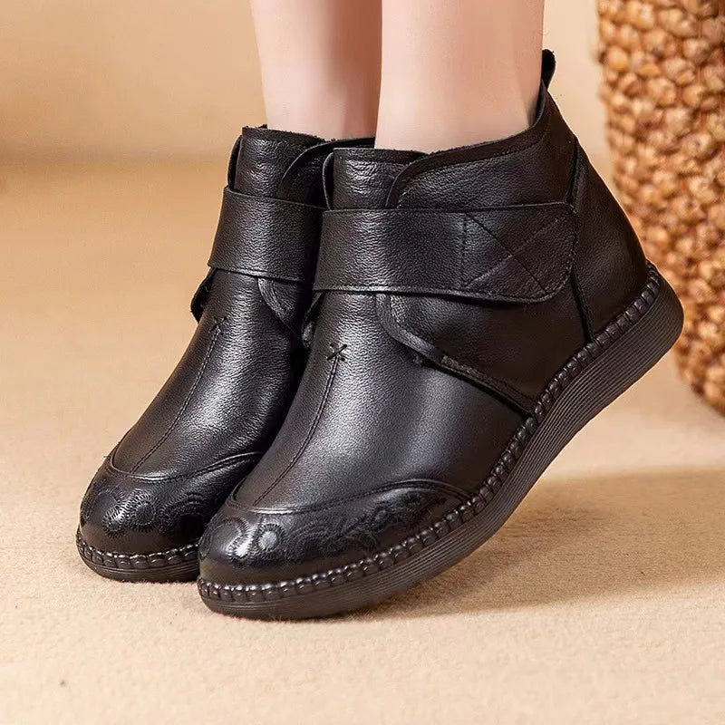 2024 New Women's Real Leather Ankle Boots Thick