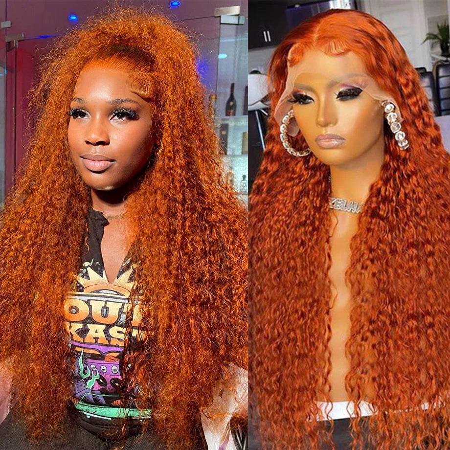 Orange Ginger Lace Front Wig Curly Human Hair