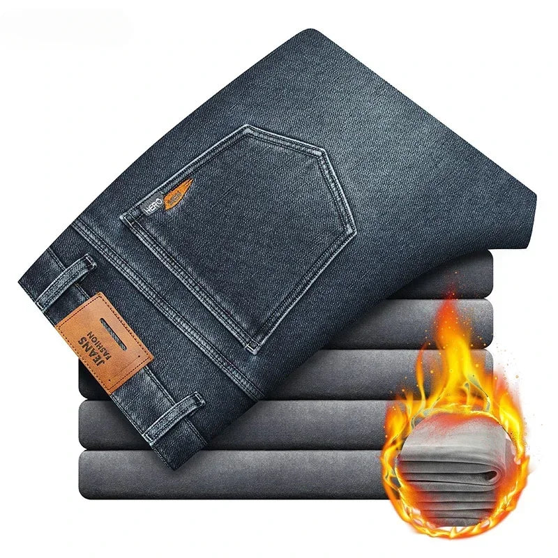 2023 Winter New Men's Warm Baggy Fleece Jeans