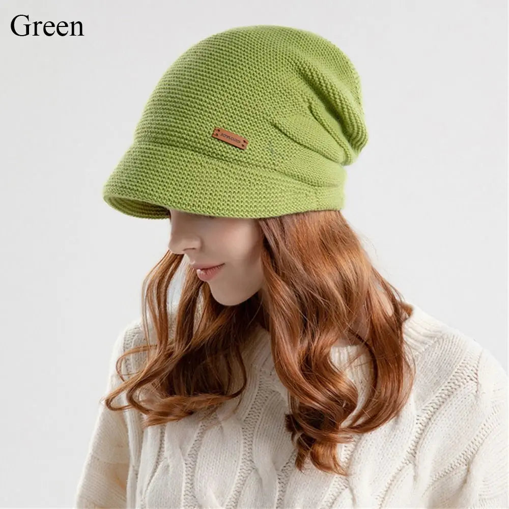Fleece Lined Knitted Hat Casual Thickened Short Brim