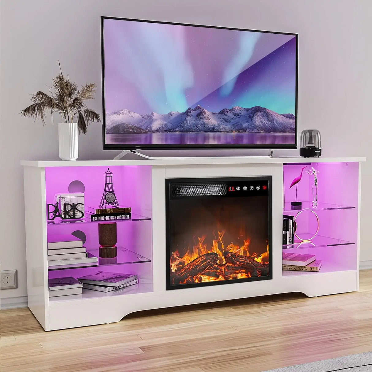 Fireplace TV Stand with 18''Fireplace, Modern Entertainment Center