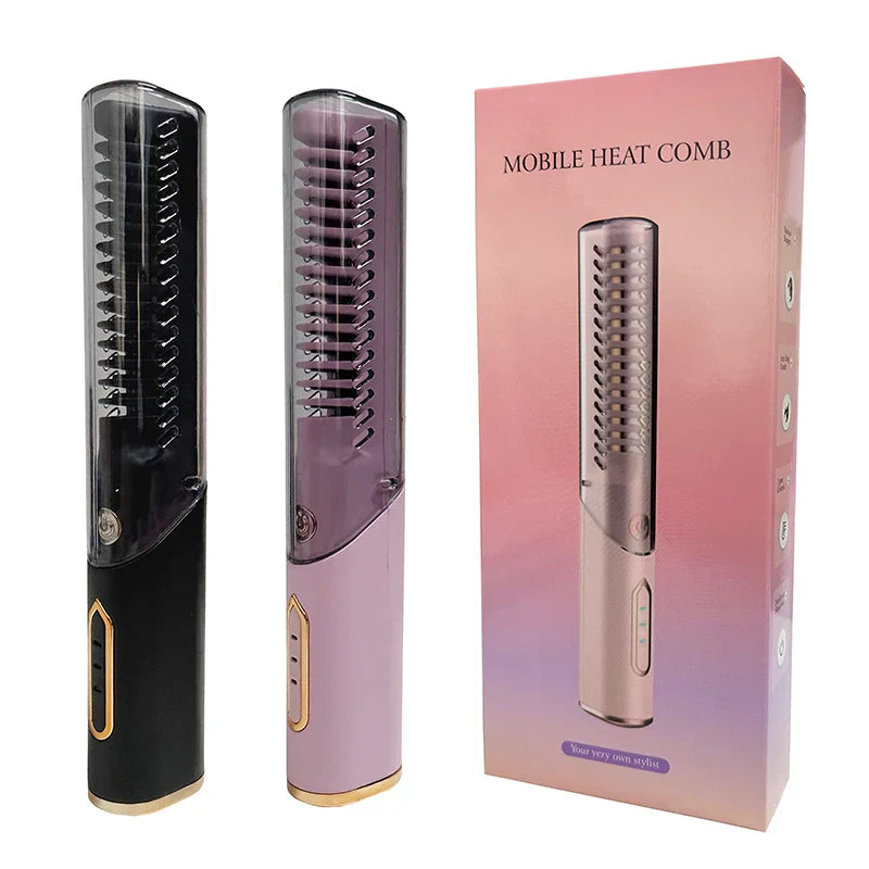 Portable Wireless Electric Hair Brush Heating Hair Straightener