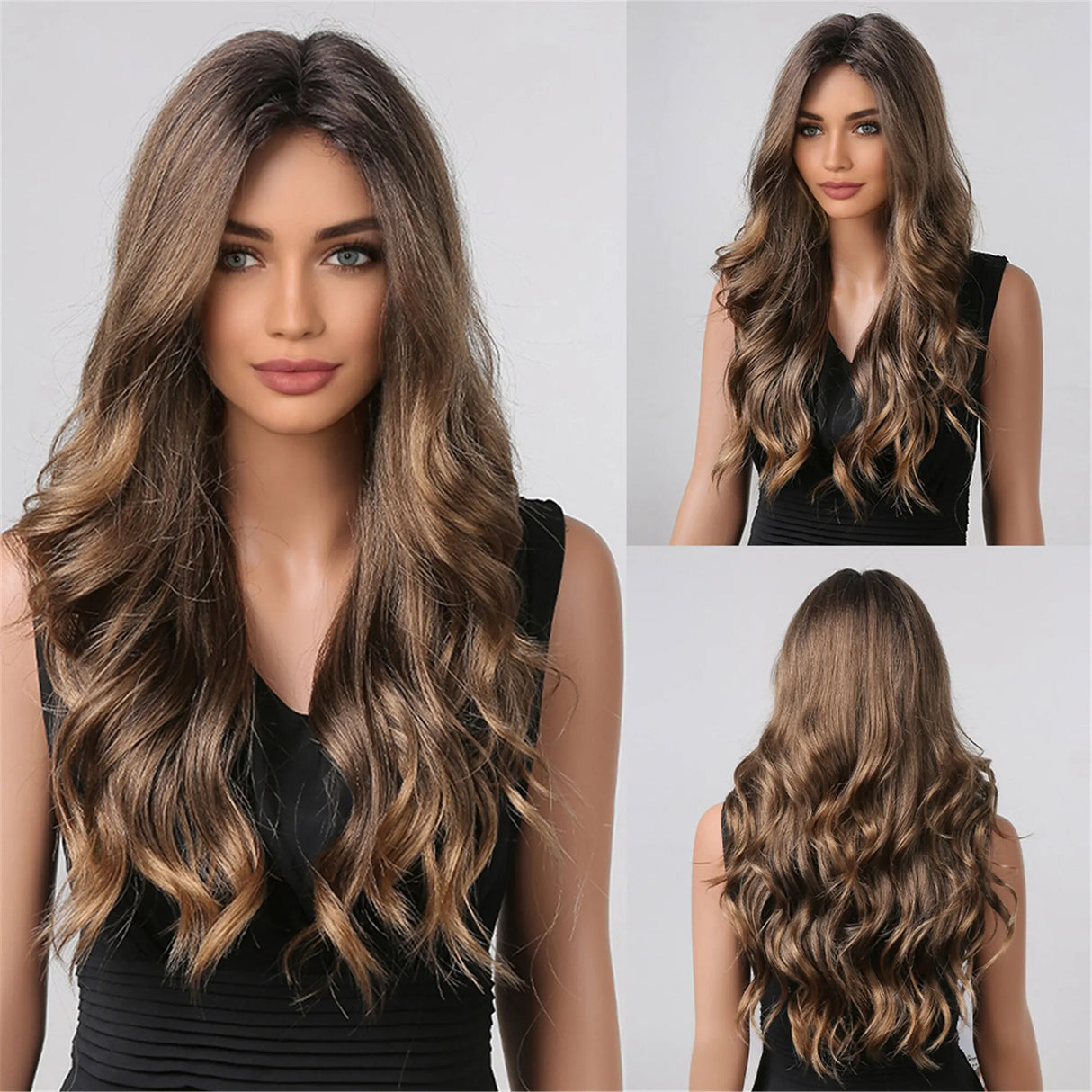 HAIRCUBE Long Brown Curly Wavy Wig for Women