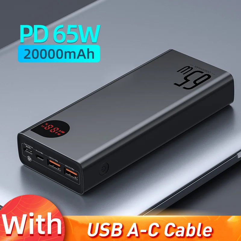 Baseus 65W Power Bank 20000mah External Battery Portable