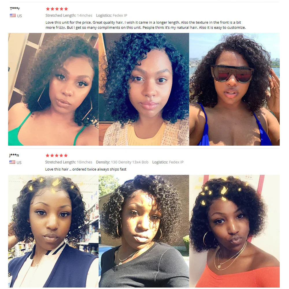 Short 8 to 16 Inch Kinky Curly Bob