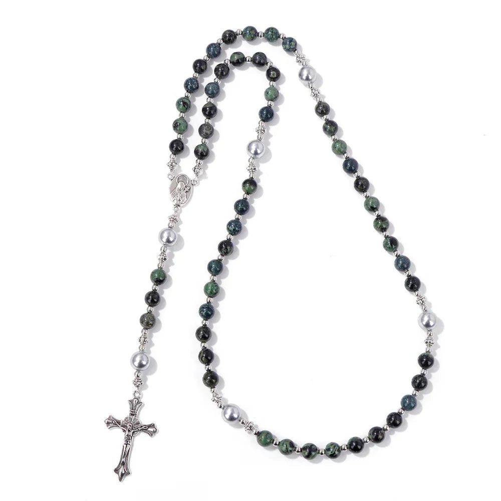 Natural Labradorite Tiger Eye Stone Bracelet Catholic Christ
