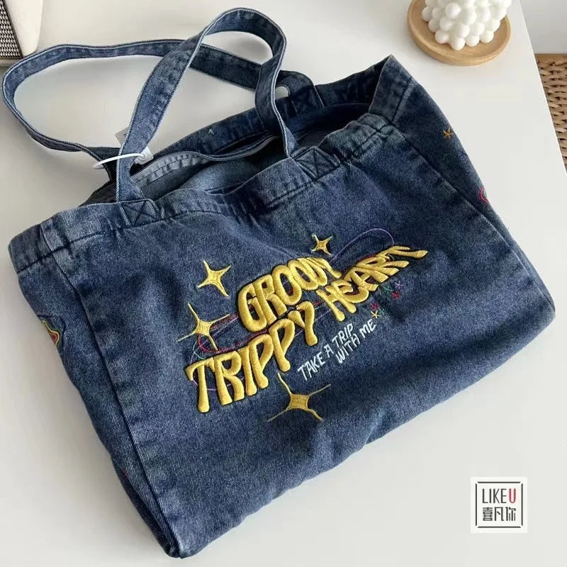 Crossbody Bags For Women Casual Denim Bags embroidery