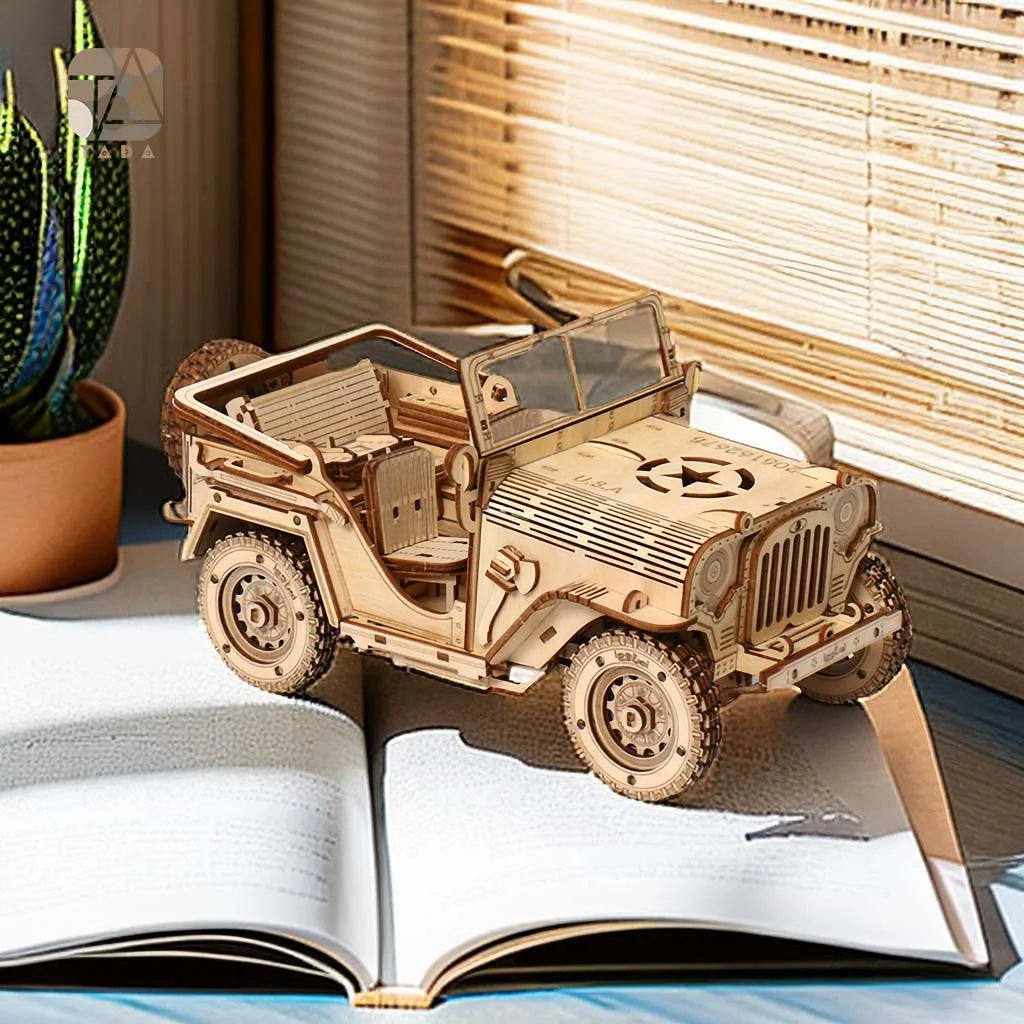 Tada 3D Wooden Puzzle Toys Movable Jeep Assembly