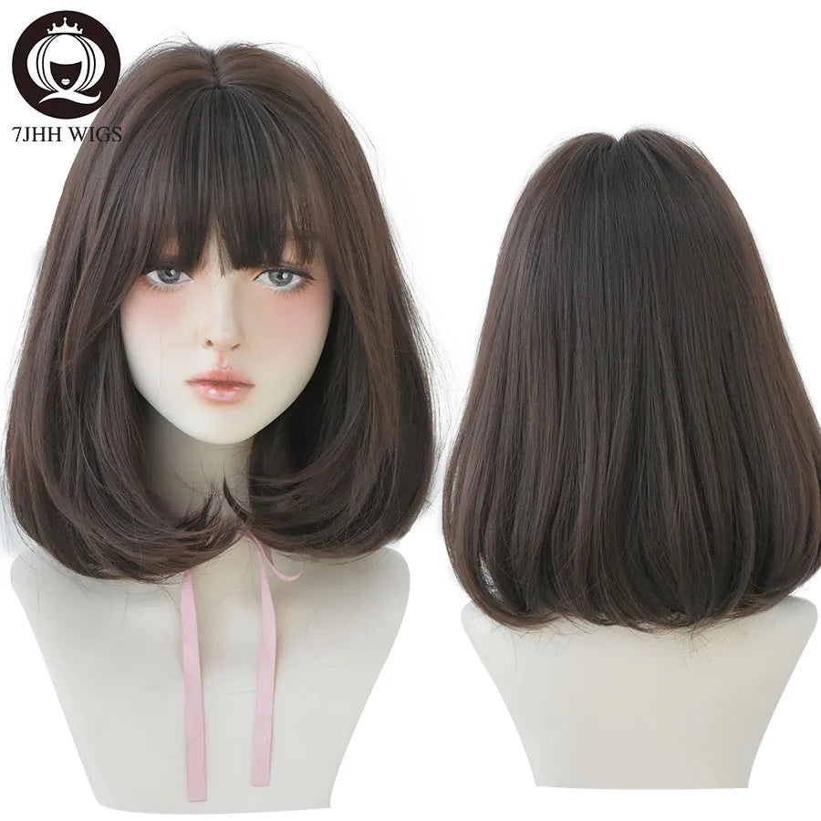 7JHH WIGS Black Short Bob Wig for Girl