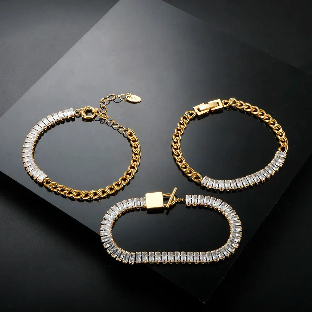 Luxury Cubic Zirconia Paneled Cuban Chain Bracelet 316L
