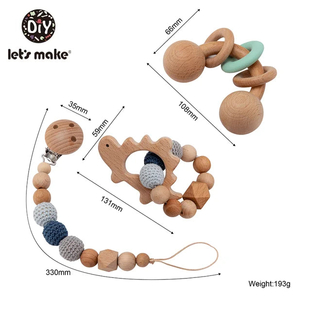 Let's Make Baby Wooden Teether Animals Rattle Chewable