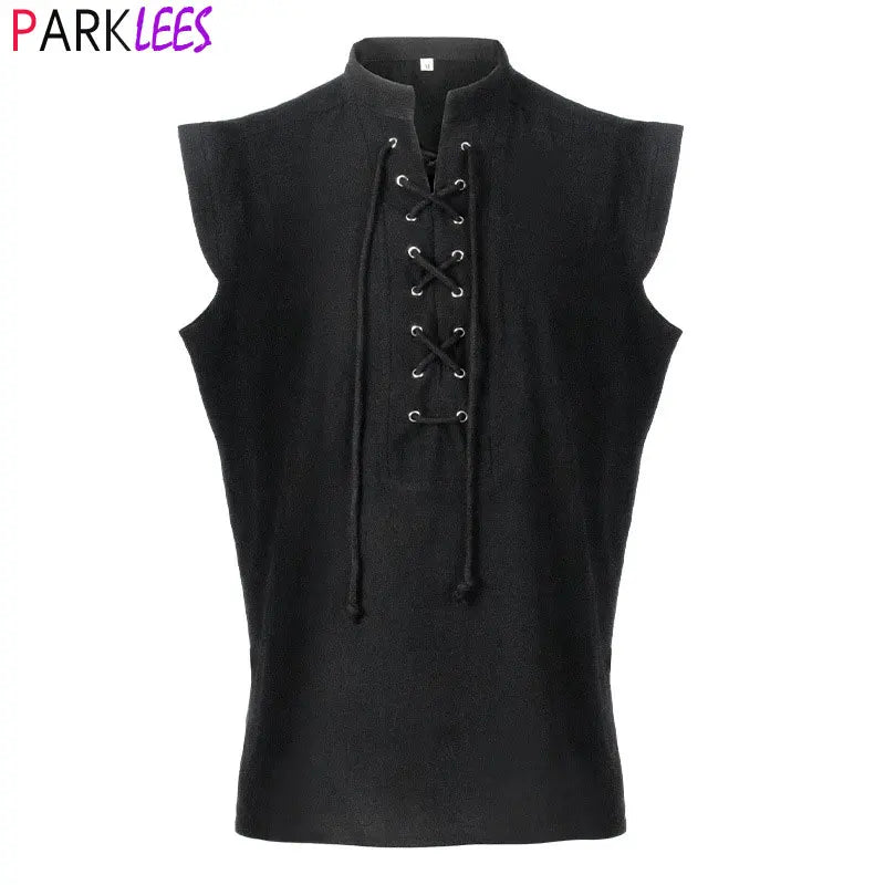 Men's Medieval Pirate Shirts Lace Up Sleeveless Renaissance