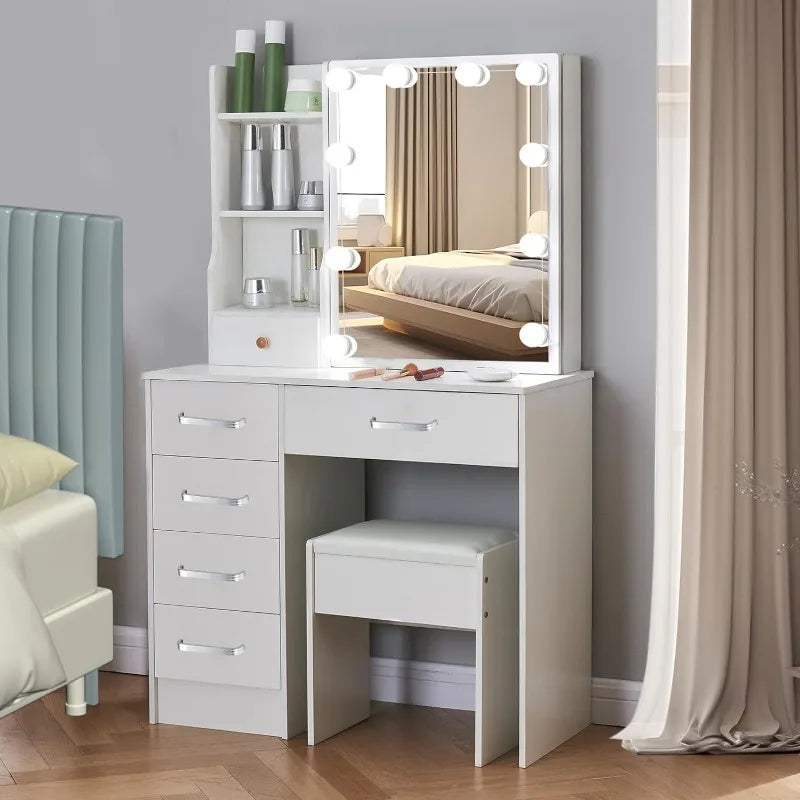 Logimiz Modern Vanity Desk with Mirror and Lights,