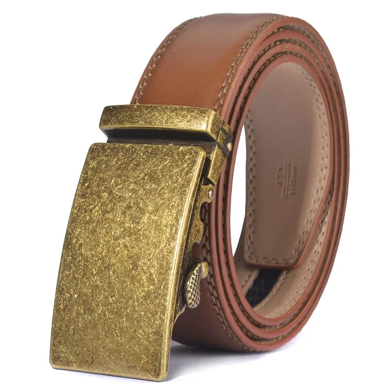 Plyesxale Brown Leather Belt Men 2024 Automatic Buckle