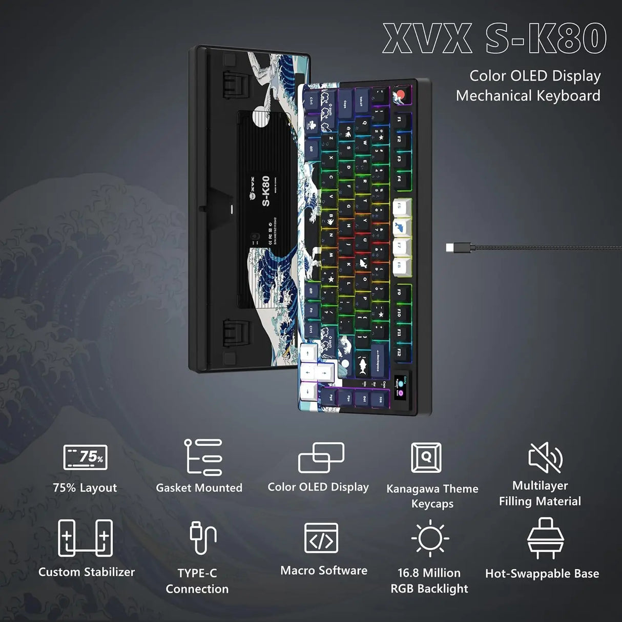 womier S-K80 Gamer Keyboard with Color OLED Display