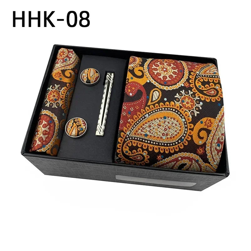 100Silk Feel Set Classic Ties for Men Kerchief