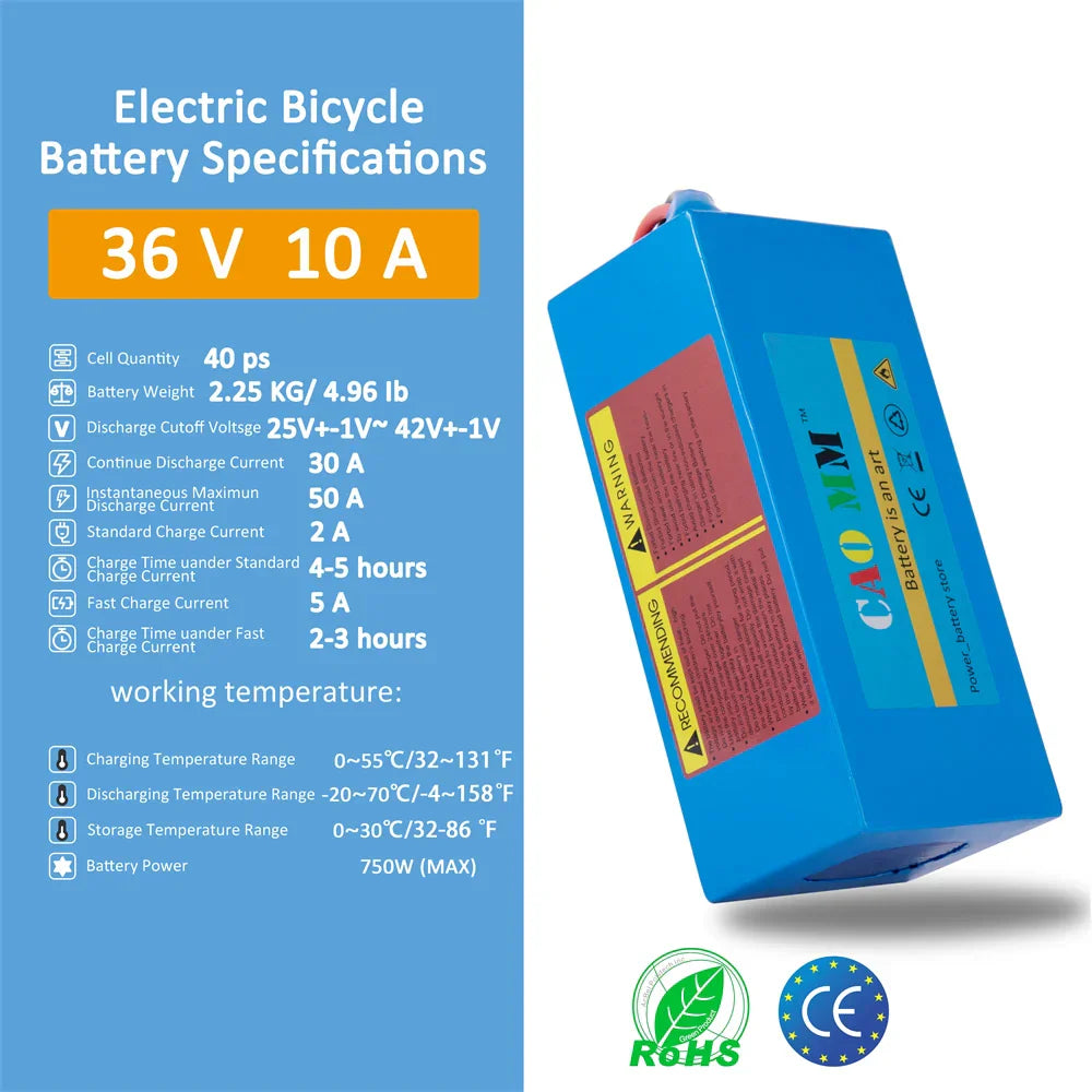 CaoMM 36V Electric Bike Battery with Charger BMS