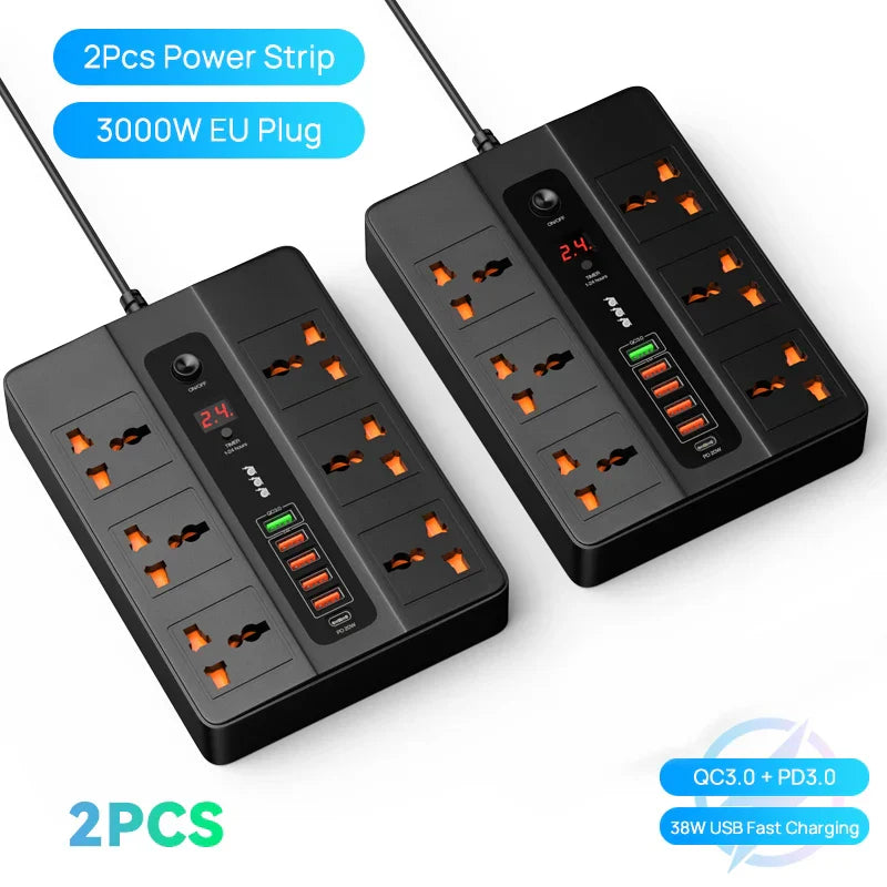 3000W 6 AC Outlets Power Strip 20W PD