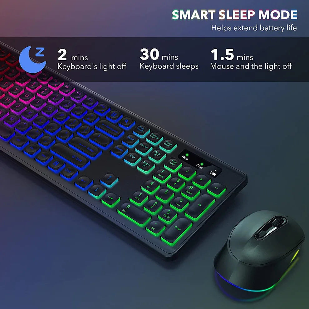 Wireless Keyboard and Mouse Combo Backlit Rechargeable Wireless