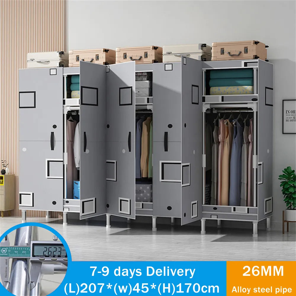 LEEGOHOME Wardrobes Closet Cloth Bedroom Furniture 85/125/166/207x45x170cm 26mmSteel