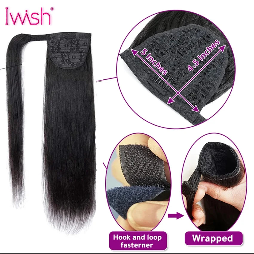 150g Straight Human Hair Wrap Around Ponytail Drawstring