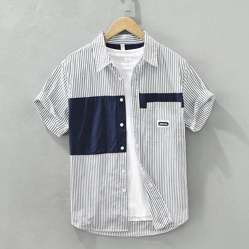 Summer New Striped Patchwork Shirt for Men Clothing