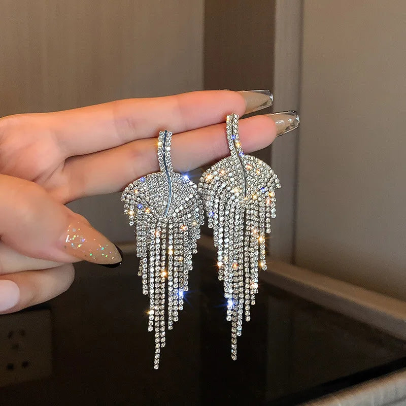 Fashion Statement Earring Long Full Rhinestone Big Earrings