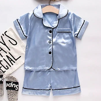 Toddler Girls Silk Satin Pajamas Sets Cartoon Kids