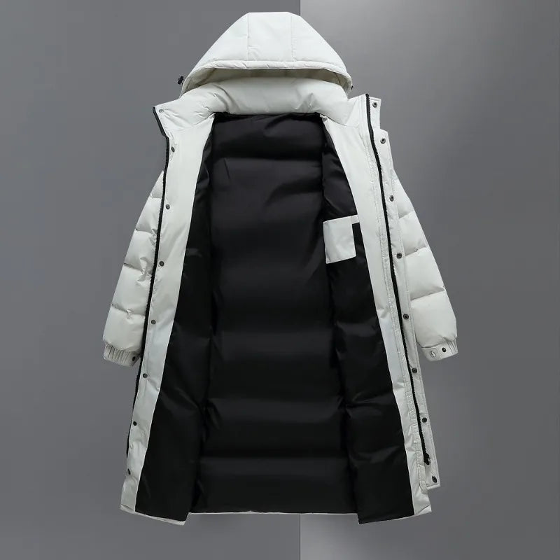 Men Winter Long Duck Down Coats Hooded Casual