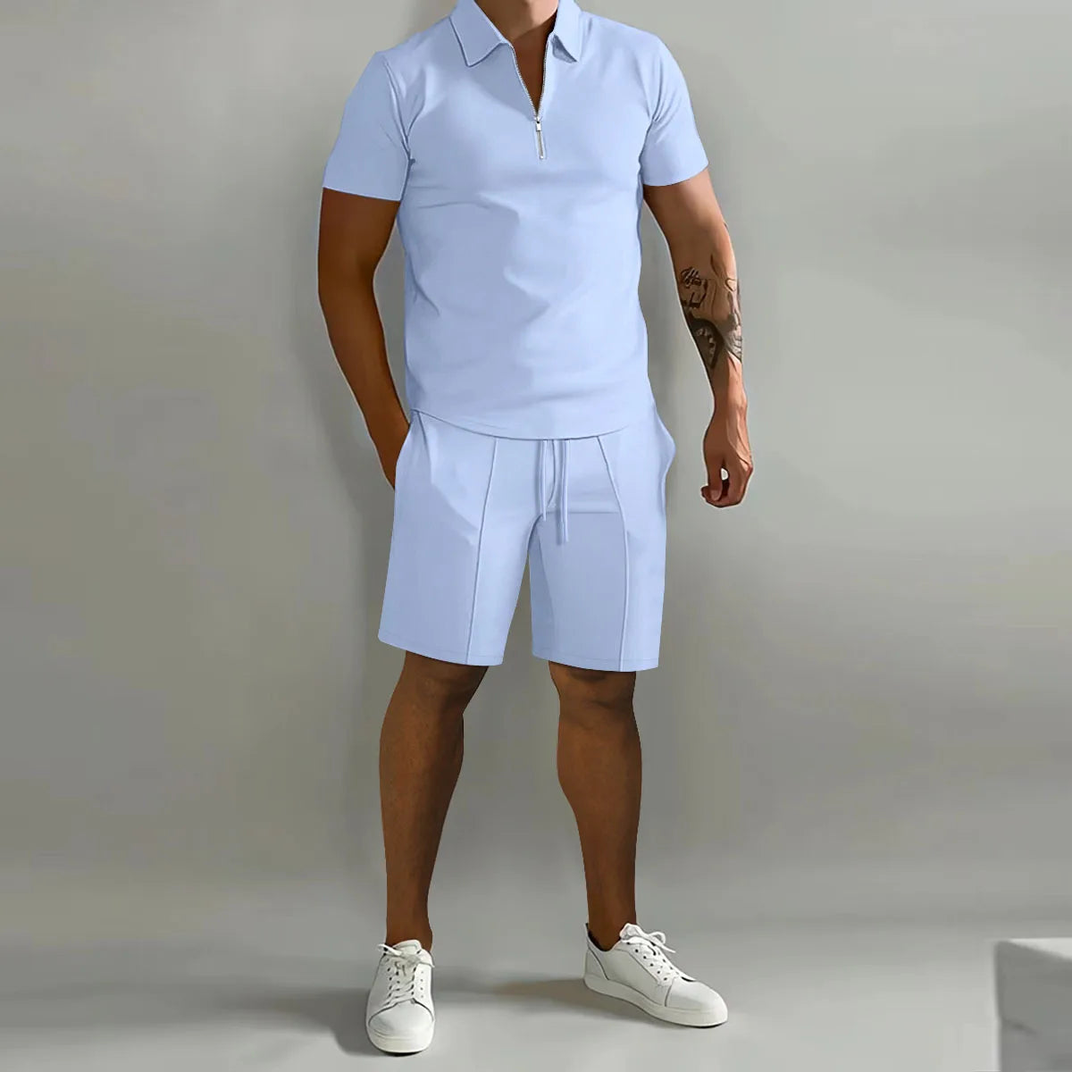Summer New Solid Color Men's Sets High Street