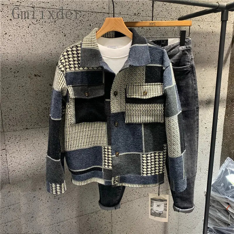American Casual Patchwork Color Contrast Lapel Jacket Trend