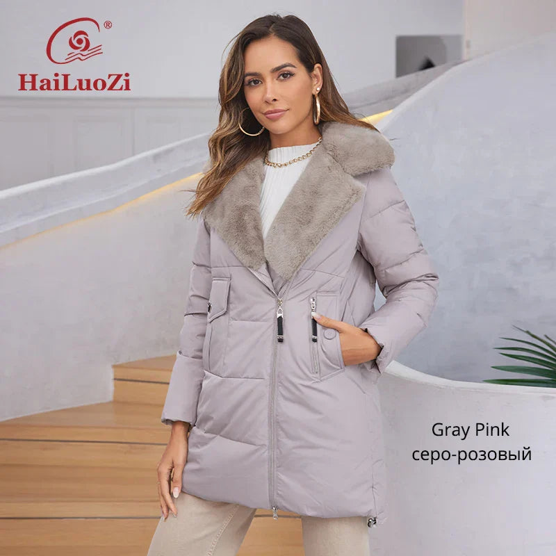 HaiLuoZi 2023 New Women's Jacket Short Warm Hooded