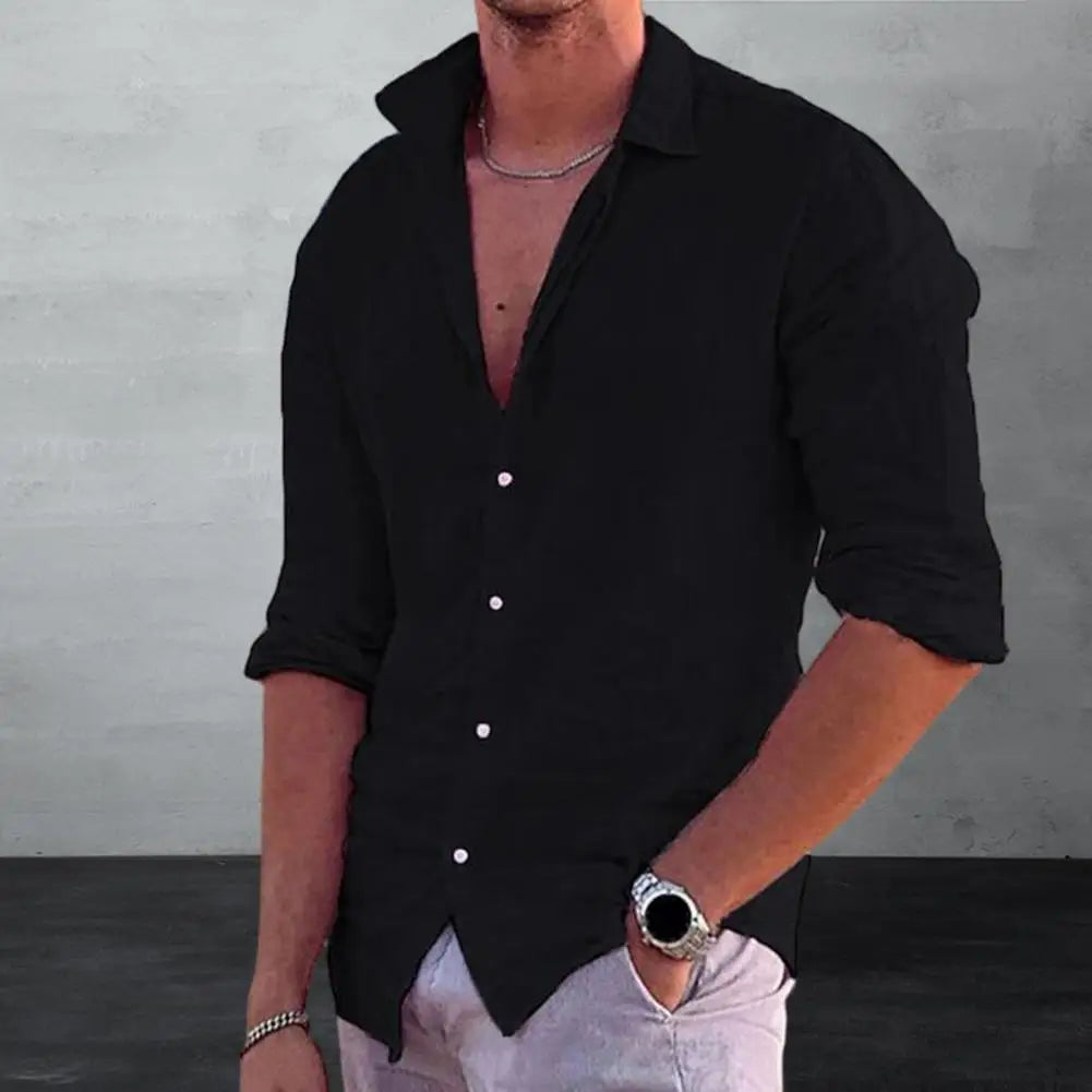Cotton Linen 2023 Summer New Men's Solid Color