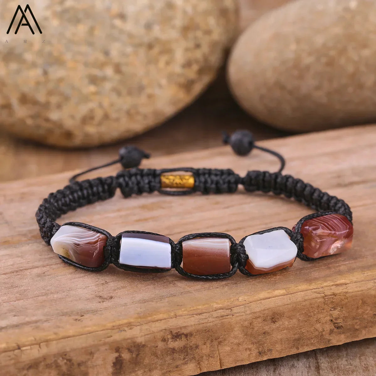 Natural Black Tourmaline Nugget Beads Knotted Handmade Woven