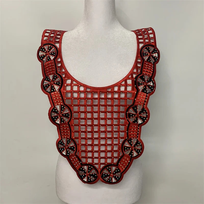 Africa Black Flower Neckline Collar Lace Applique Fabric
