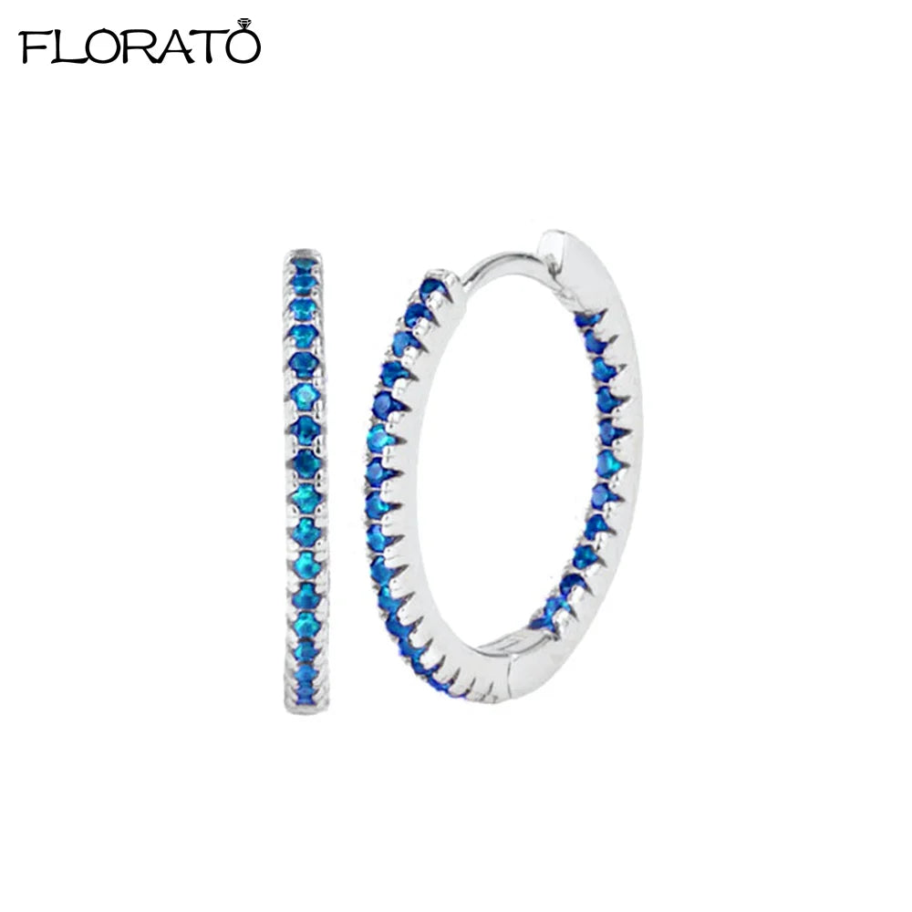 Minimalist 925 Silver Needle 15mm Crystal Hoop Earring