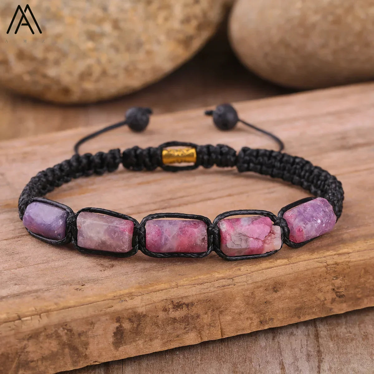 Natural Black Tourmaline Nugget Beads Knotted Handmade Woven