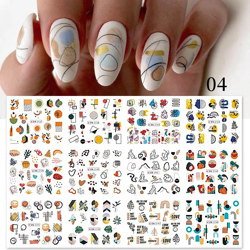 12 Designs Nail Stickers Set Mixed Floral Geometric