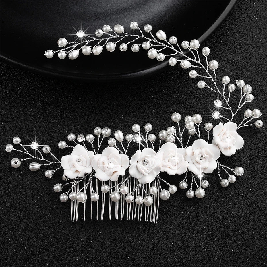 Silver Color Flower Hair Comb Clip Girls Handmade