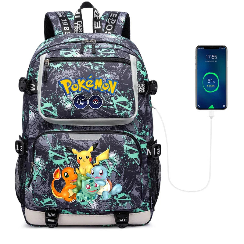 Pokemon Squirtle Cartoon School Bag USB Charging Large